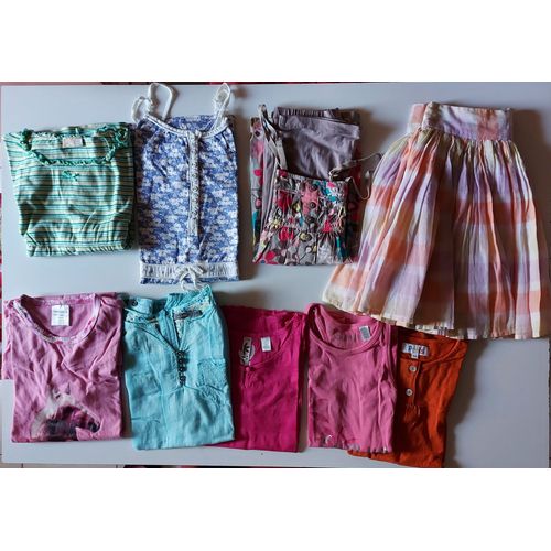 Lot Vêtements Fille - 10 Ans - Eté - 1 Jupe, 1 Ensemble Short Tee-Shirt, 1 Ensemble Pantacourt Blouse, 2 Robe Tee-Shirt, 4 Hauts