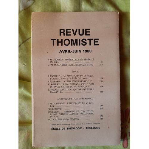 Revue Thomiste Avril-Juin 1988