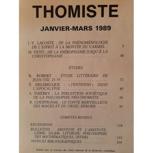 Revue Thomiste  Janvier-Mars 1989