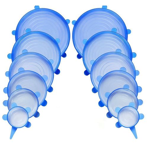 Lot 12 Couvercles Micro-Onde Bleus Extensibles En Silicone - 6 Tailles Hobbytech