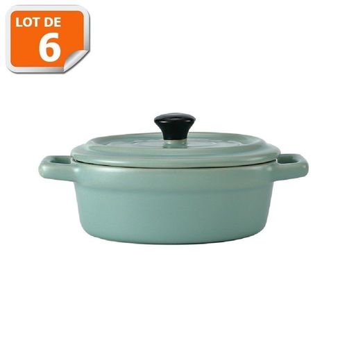 Lot De 6 Mini Cocottes Ovales Bleues/Vertes Avec Couvercle Et Poignées Hobbycook