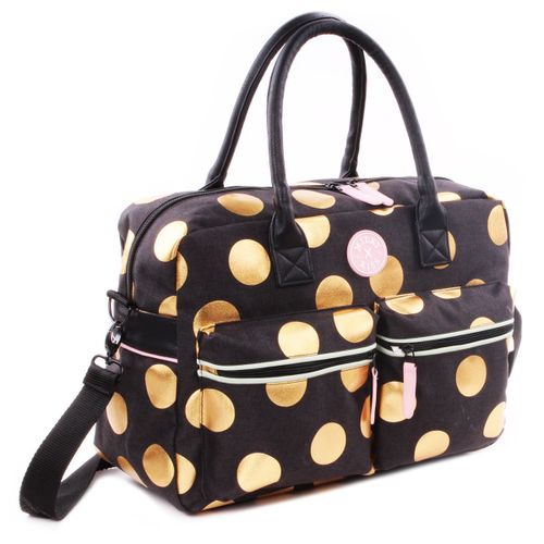 Promotion ! Sac Multipoches 'milky Kiss' Noir Doré (Pois) - 40x28x16 Cm