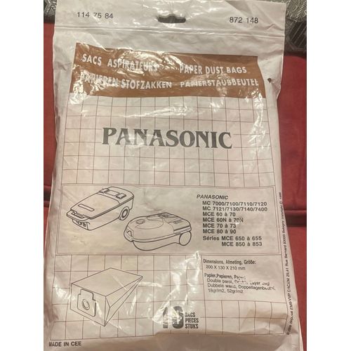 10 Sacs aspirateurs Panasonic MC7000 à MC7400/ Mc7121 à 7400 MCE 60 à 70 MCE 60 N à 70 N MCE 70 à 73 MCE 80 à 90 séries MCE 650 à 655 MCE 850 à 853 dim: 200x130x210