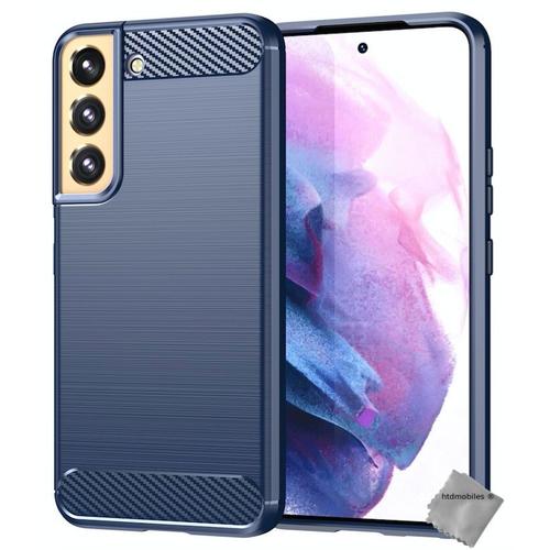 Housse Etui Coque Silicone Gel Carbone Pour Samsung Galaxy S22 5g + Film Ecran - Bleu Fonce