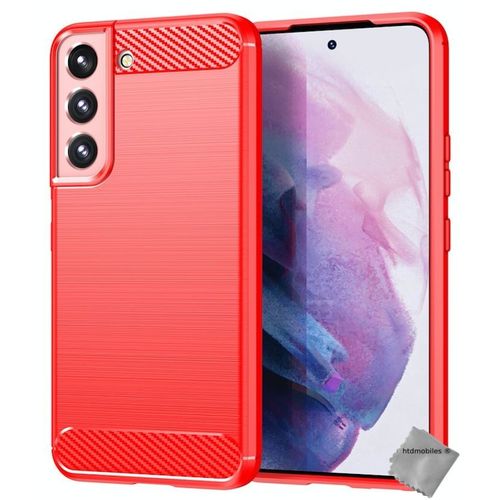 Housse Etui Coque Silicone Gel Carbone Pour Samsung Galaxy S22 5g + Verre Trempe - Rouge