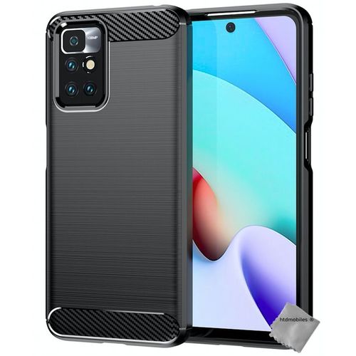 Housse Etui Coque Silicone Gel Carbone Pour Xiaomi Redmi 10 + Verre Trempe - Noir