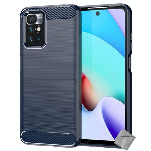 Housse Etui Coque Silicone Gel Carbone Pour Xiaomi Redmi 10 + Verre Trempe - Bleu Fonce