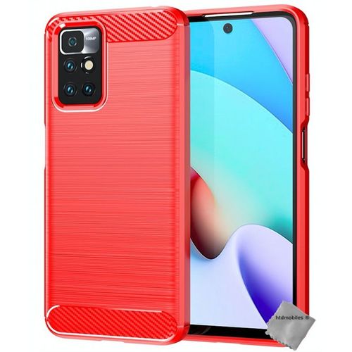 Housse Etui Coque Silicone Gel Carbone Pour Xiaomi Redmi 10 + Verre Trempe - Rouge