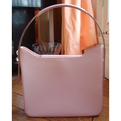 Sac À Main Lancel Vintage Cuir Lisse Rigide Rose Lilas Tbe