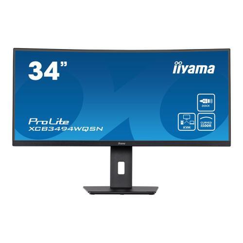 iiyama ProLite XCB3494WQSN-B5 - Écran LED - incurvé - 34" - 3440 x 1440 UWQHD @ 120 Hz - VA - 300 cd/m² - 3000:1 - 0.4 ms - HDMI, DisplayPort, USB-C - haut-parleurs - noir mat