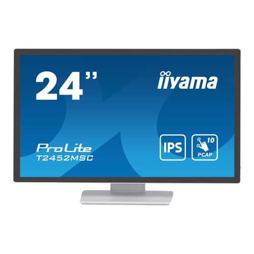 iiyama ProLite T2452MSC-W1 - Écran LED - 24" (23.8" visualisable) - écran tactile - 1920 x 1080 Full HD (1080p) - IPS - 400 cd/m² - 1000:1 - 14 ms - HDMI, DisplayPort - haut-parleurs - blanc