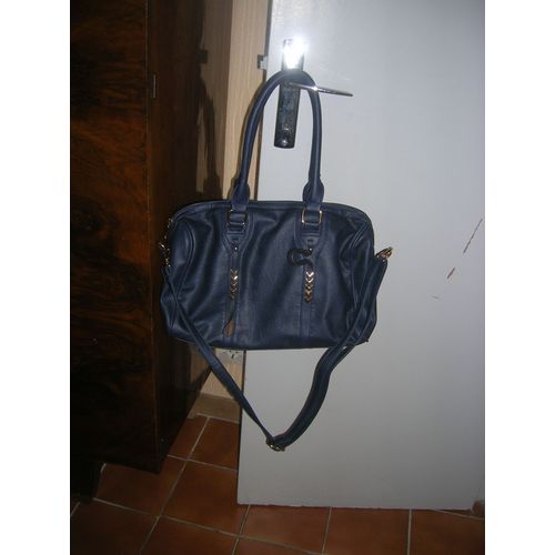 Sac À Bandoulière Ou À Main Multi Poches Autre Simili Cuir Bleu Marine 36 X 27 Cm.