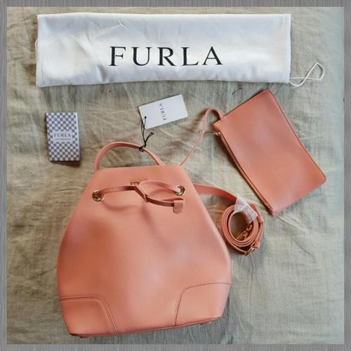 Sac À Bandoulière Furla Stacy Cuir Couleur Vieux Rose Made In Italy Avec Pochon Et Pochette