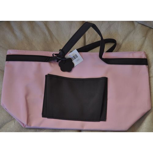 Trousse De Toilette Rose Et Marron (2 Poches) + 1 Petite Intérieure