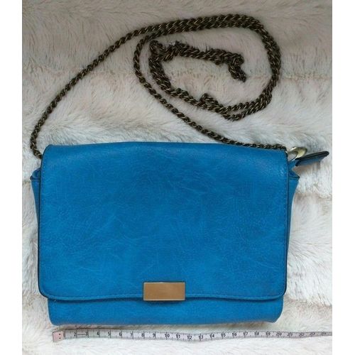 Petit Sac À Main / Pochette - Bleu Avec Bandoulière En Métal Vieilli