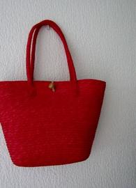 Sac Cabas Style Paille Tressée Rouge Framboise