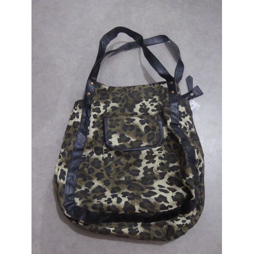 Neuf Grand Sac Toile Kaki Léopard Moa