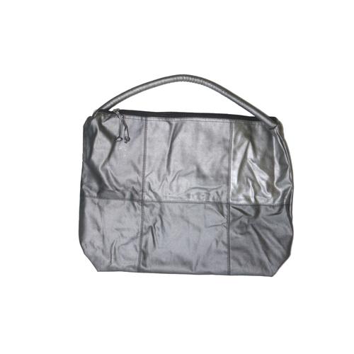 Grand Sac Cabas Gris Métallisé Argenté En Pvc, Bandoulière, Fermeture Éclair Zip - Taille 50x40 Cm