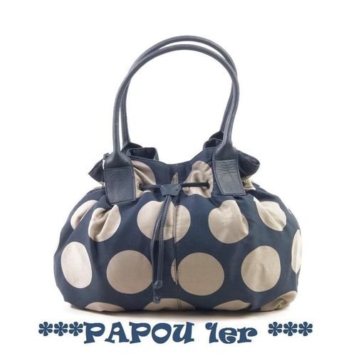 Sac En Toile Forme Bourse - Camaïeu - Bleu Pois Gris - Neuf