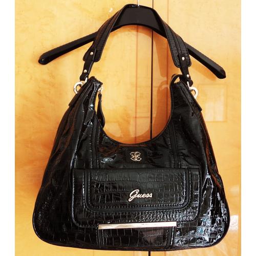 Sac À Bandoulière Guess  Noir Vernis Façon Croco