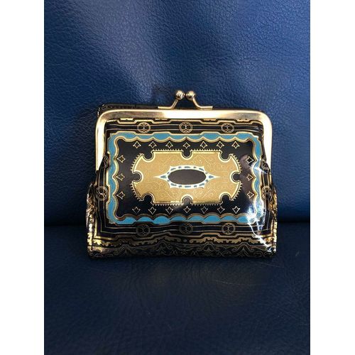 Porte Monnaie Feuille Cuir Bleu Vintage Florentin Italie Neuf