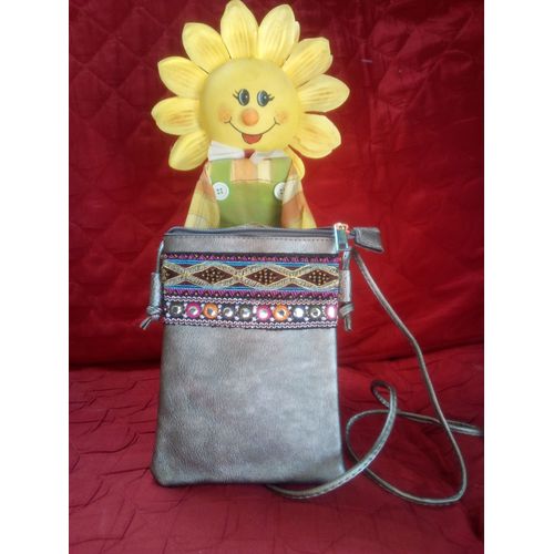 Sac À Bandoulière 3w Import Pochette Cuir Vert Métalisé