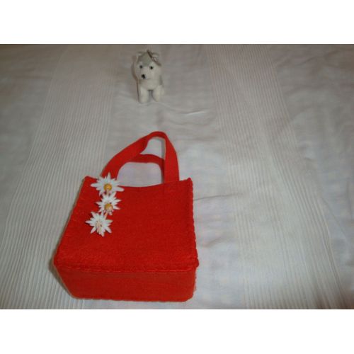 Sac Cabas Yves Rocher En Feutre Couleur Brique Avec Edelweiss 14,5cmx14cmx7cm