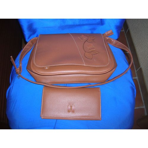 Sac À Bandoulière 25 X 20 Cm + Portefeuille 19 X 11 Cm Movitex Pvc Marron