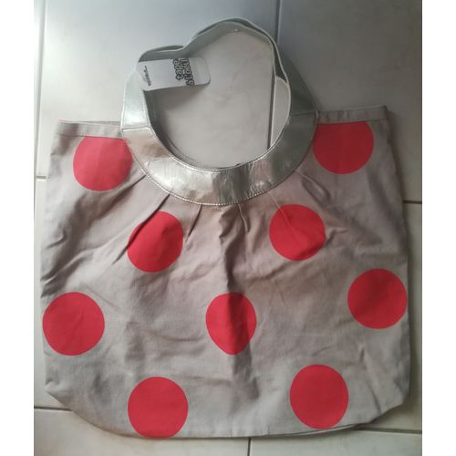Sac De Plage Cabas Tape À L'oeil Beige Pois Corail