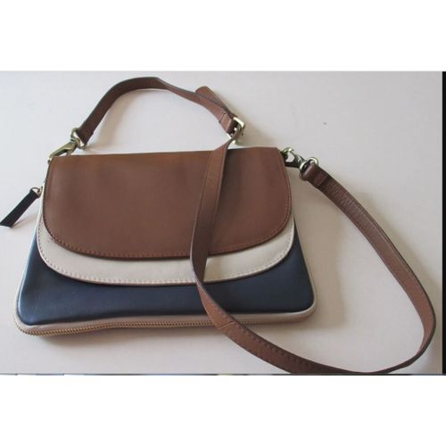 Sac À Main Cuir Tricolore-Linea Weekend-26x22cm-Différentes Poches-Soufflet D'élargissement Zippé Dans Le Bas-Bandoulière Réglable-Ext.Cuir-Tissu Marine Intérieur 100% Polyester-Fermeture Magnétique