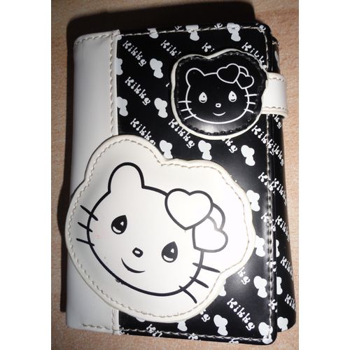 Porte Monnaie " K I K K Y" Motif Chat, Noir Et Blanc, Fermeture Par Bouton Pression - S'ouvre En 3 Volets - 11 X 9 Cm - Ouvert 23.5cm