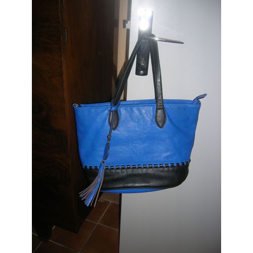 Sac À Main Flora &amp Co Multi-Poches Pu Bleu 37 X 25cm.