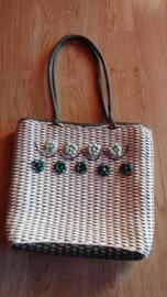 Sac Cabas Tressé Beige Et Vert