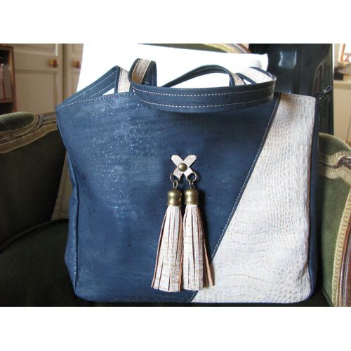 Sac Shopping Secleda Liége Naturel Et Bleu Marine