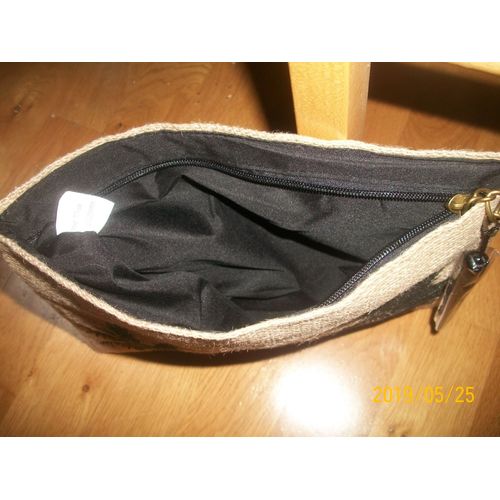 Pochette Messegue Palmiers Toile De Jute Beige
