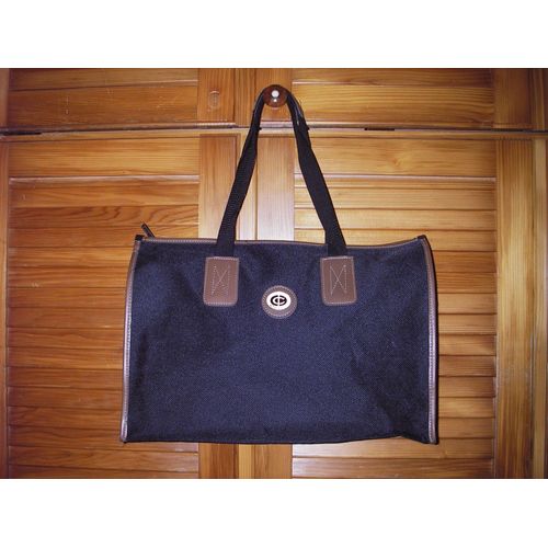 Sac Cabas Carlton En Tissu Noir Bordé Bande Marron