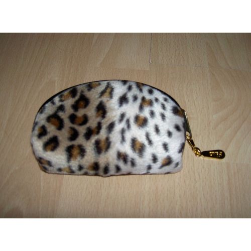Pochette Velours Imitation Panthère Complices Fermeture Éclair Dorée 12,5 X 8,5 Cm