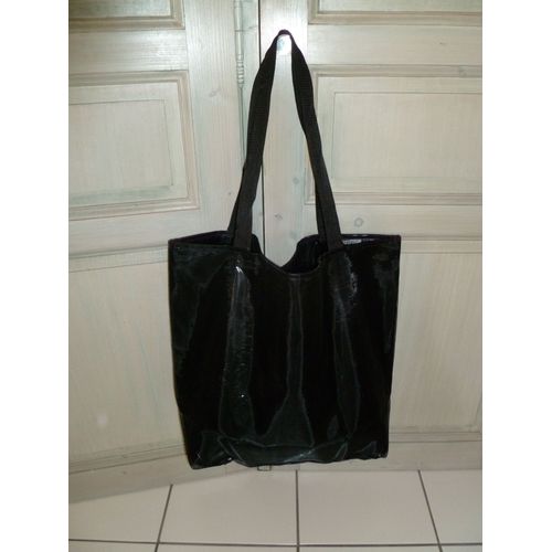 *Neuf*Sac  Shopping Noir Résille / Verni Avec Sequin  55cm X 44cm X 16,5cm
