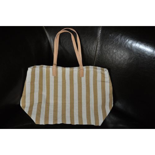 Sac En Toile Rayé Écru Et Beige - Mango - Neuf