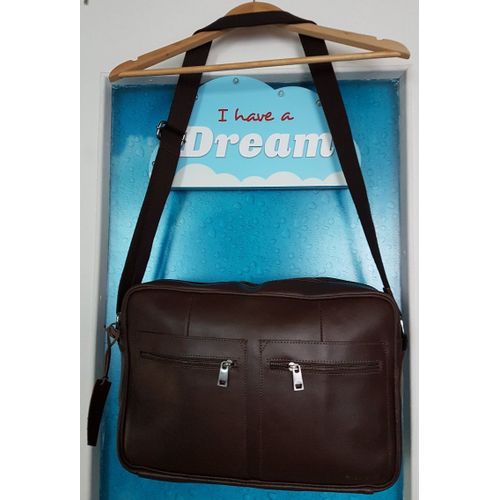 Pier One - Sac Besace Unisexe À Bandoulière Marron Foncé En Cuir Bovin Véritable