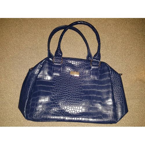 Sac À Main Bleu Nuit Effet Croco