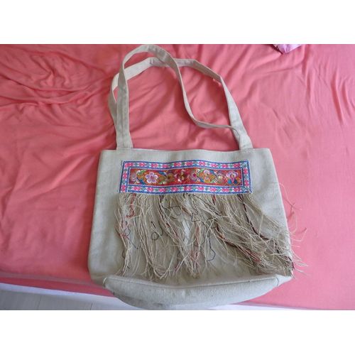 Sac À Main Ethnique Minorité Miao Lin Beige
