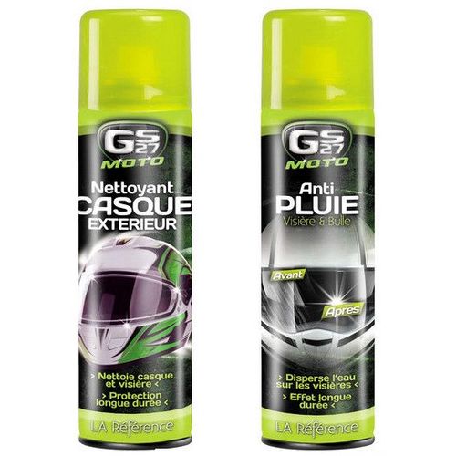 Lot Nettoyant Extérieur Casque 250ml + Anti-Pluie Visière 250ml Pour 2 Roues Gs27
