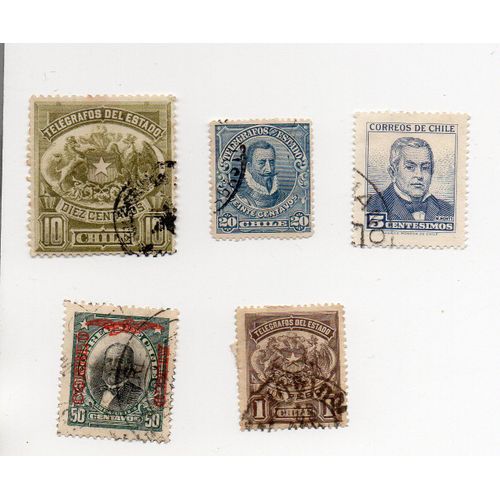 Chili- Lot De 5 Timbres Oblitérés Avec Trace De Charnière- Divers