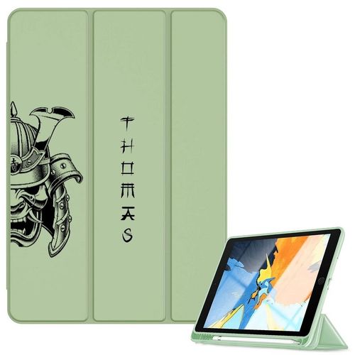 Housse Ipad 1 2 3 4 Vert Avec Motif Casque Samourai Personnalisee