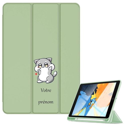 Housse Ipad 1 2 3 4 Vert Avec Motif Chat Manga Personnalisee