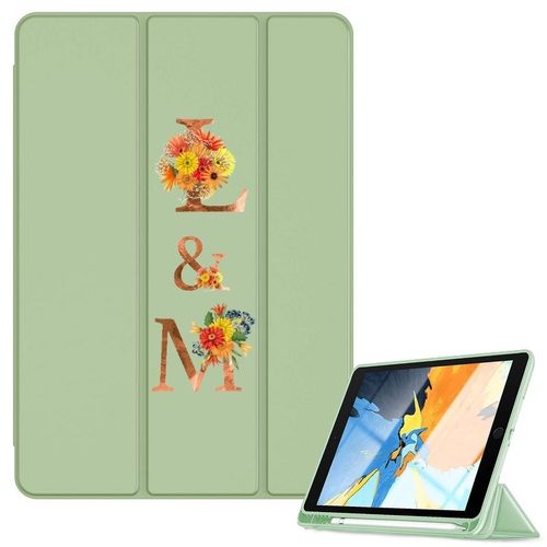 Housse Ipad 1 2 3 4 Vert Avec Vos Initiales Fleur Personnalisee