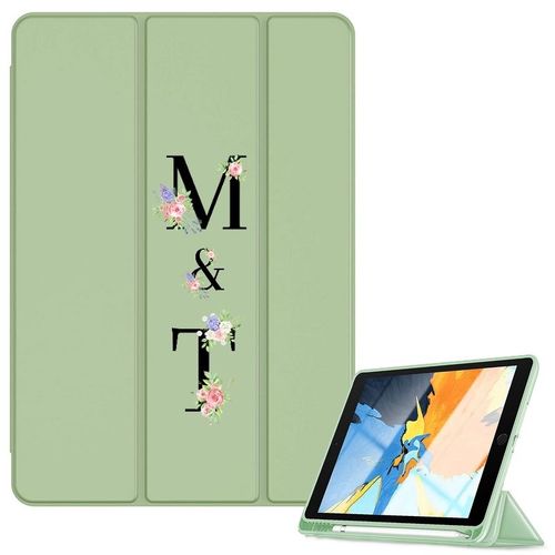 Housse Ipad 1 2 3 4 Vert Avec Vos Initiales Fleur Pastel Personnalisee