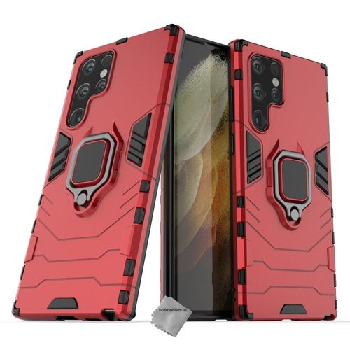 Housse Etui Coque Rigide Anti Choc Pour Samsung Galaxy S22 Ultra 5g + Verre Trempe - Rouge