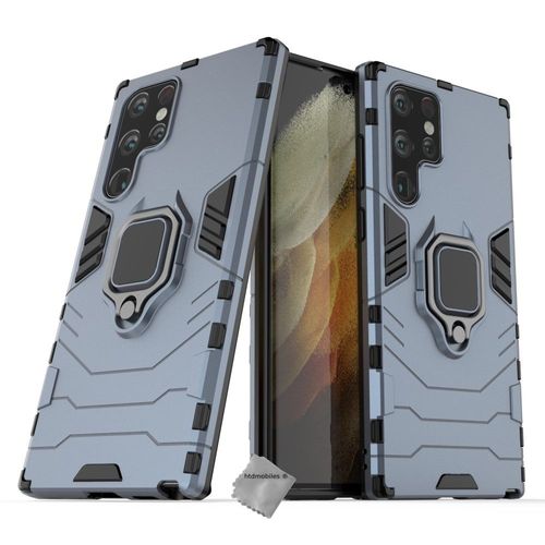 Housse Etui Coque Rigide Anti Choc Pour Samsung Galaxy S22 Ultra 5g + Film Ecran - Bleu Fonce